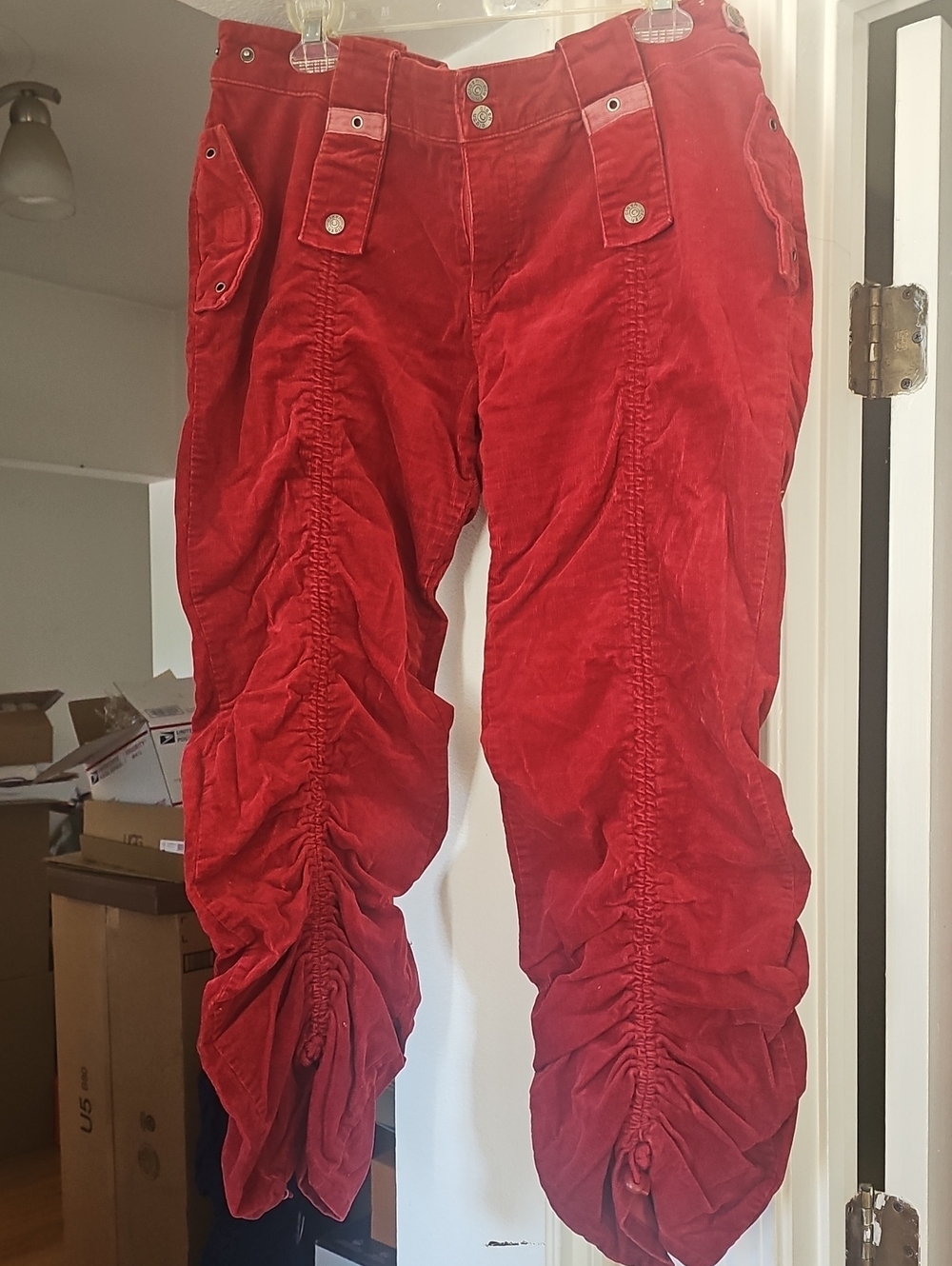 Women's Red Ruched Corduroy Pants